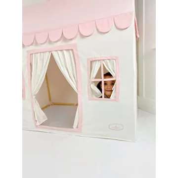 Kids Pink White Cotton Canvas Playhouse Indoor Play Tent