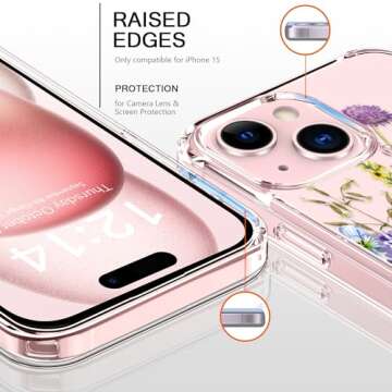 bicol Compatible with iPhone 15 Case, Crystal Acrylic Clear with Fashionable Pattern Designs for Gir...