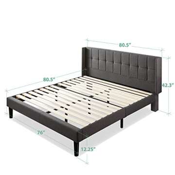 ZINUS Dori Upholstered Platform Bed Frame with Wingback Headboard, Mattress Foundation, Wood Slat Su...