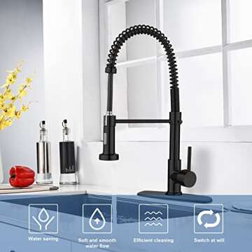 M OUDEMEI Commercial Pull Down Kitchen Sink Faucet with Dual Function Sprayer, Single Handle Spring ...
