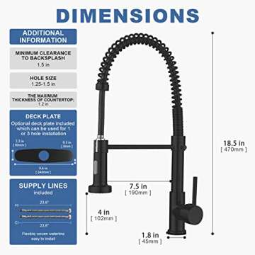 M OUDEMEI Commercial Pull Down Kitchen Sink Faucet with Dual Function Sprayer, Single Handle Spring Faucets with Deck Plate, High Arc Kitchen Faucet for 1 OR 3 Hole Easy Installation (Matte Black)
