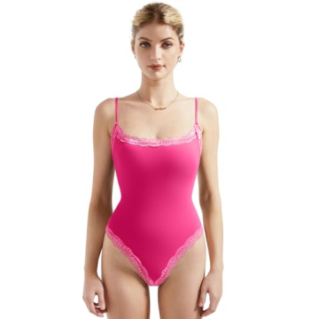 SUUKSESS Women's Lace Bodysuit - Sexy Square Neck Sleeveless Tank Top