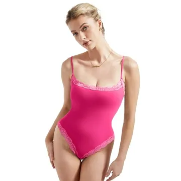 SUUKSESS Women Lace Bodysuit Sleeveless Square Neck Tank Top