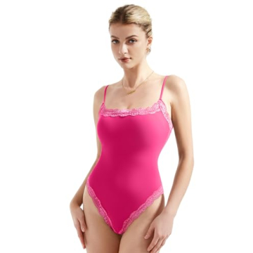 SUUKSESS Women Lace Bodysuit Sleeveless Square Neck Tank Top