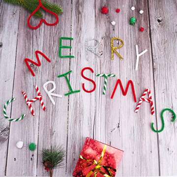 Livder Christmas Pipe Chenille Cleaners Stems Set, DIY Art Craft Pom Poms, Self Adhesive Wiggle Eyes Supplies Decorations