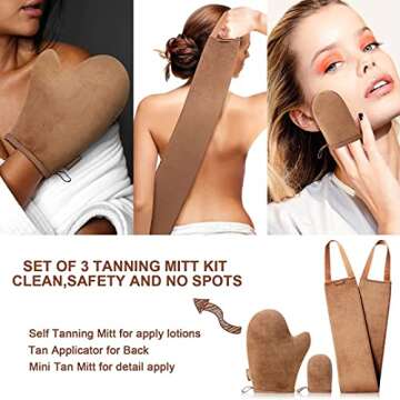 CeleCily Self Tanning Mitt Applicator - 3 in 1 Tanning Mitts Self Tanner Mitt Applicator Self Tanning Glove for Self Tan Mit Sunless Tanner Mitt Self Tanner Glove With Thumb Ultra Soft Spray Tan Mitt