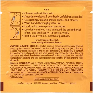 L'Oreal Paris Sublime Bronze Self Tanning Towelettes for Flawless Tan