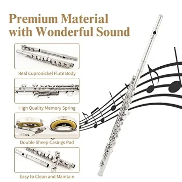 Yasisid Closed Hole C Flute 16 Keys Instrument for Student Beginners with Cleaning Kit, Stand, Carrying Case, Gloves and Tuning Rod