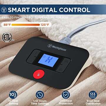 Westinghouse Electric Blanket Full, Heated Blanket Full Size with 10 Heating Levels and 1 to 12 Hour...