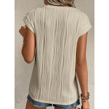 EVALESS Womens Short Sleeve Round Neck Spring Summer Textured Tops 2024 Fashion Trendy Casual Loose Fit T Shirts Tee Blouses Clothes Apricot Small