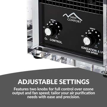 Prolux New Comfort 6 Stage UV, Ozone Generator Air Purifier Cleaner HEPA, Covers 3000 Feet, Acrylic, Home or Commercial Use, Adjustable, Powerful Fan, Portable
