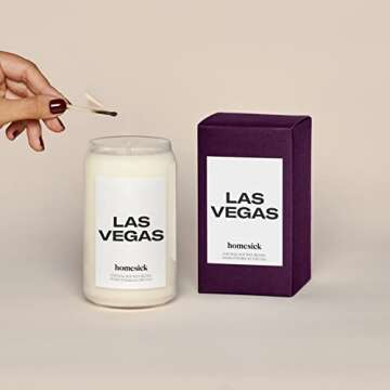 Homesick Premium Scented Candle, Las Vegas - Scents of Basil, Fir Needle, Amber, 13.75 oz, 60-80 Hou...
