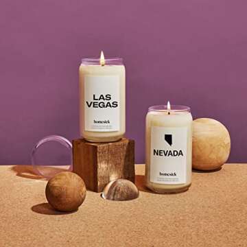 Homesick Premium Scented Candle, Las Vegas - Scents of Basil, Fir Needle, Amber, 13.75 oz, 60-80 Hour Burn, Natural Soy Blend Candle Home Decor, Relaxing Aromatherapy Candle