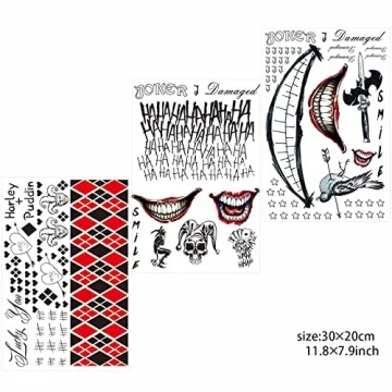 Zeecdatoo 36 Sheets Halloween Temporary Tattoos for Joker & Harley Quinn