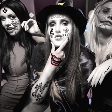 Zeecdatoo 36 Sheets Halloween Temporary Tattoos for Joker & Harley Quinn