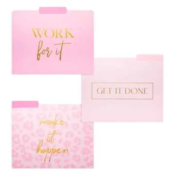 Paper Junkie 12 Pack Pink Leopard Decorative File Folders, Cute Gold Foil Print Office Supplies, Letter Size with 1/3 Cut Tab for Women, Girls (11.5 x 9.5) - Leopard File Folders for Office