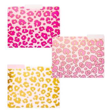 Paper Junkie 12 Pack Pink Leopard Decorative File Folders, Cute Gold Foil Print Office Supplies, Letter Size with 1/3 Cut Tab for Women, Girls (11.5 x 9.5) - Leopard File Folders for Office