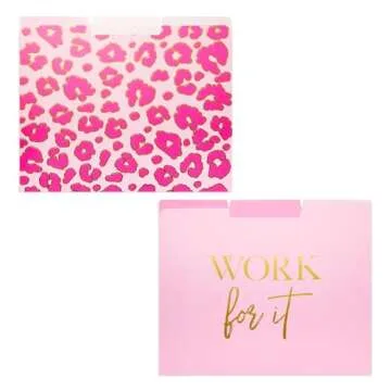 Paper Junkie 12 Pack Pink Leopard Decorative File Folders, Cute Gold Foil Print Office Supplies, Letter Size with 1/3 Cut Tab for Women, Girls (11.5 x 9.5) - Leopard File Folders for Office