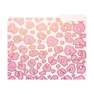 Paper Junkie 12 Pack Pink Leopard Decorative File Folders, Cute Gold Foil Print Office Supplies, Letter Size with 1/3 Cut Tab for Women, Girls (11.5 x 9.5) - Leopard File Folders for Office