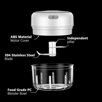 Electric Mini Garlic Chopper, 100ML Food Chopper Garlic Mincer USB, Vegetable Chopper, Onion Chopper, Portable Small Food Processor for Garlic, Ginger, Chili, Vegetables