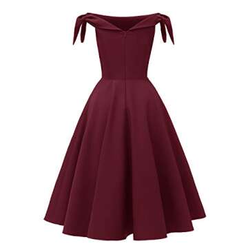 Dolecci Women's Off The Shoulder Vintage 1950s Bowknot Sleeve Cocktail Party Swing Dress Retro Rocka...