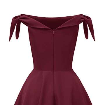 Dolecci Women's Off The Shoulder Vintage 1950s Bowknot Sleeve Cocktail Party Swing Dress Retro Rockabilly Evening Wedding Prom Dress Burgundy, Small