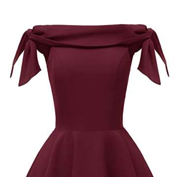 Dolecci Women's Off The Shoulder Vintage 1950s Bowknot Sleeve Cocktail Party Swing Dress Retro Rockabilly Evening Wedding Prom Dress Burgundy, Small