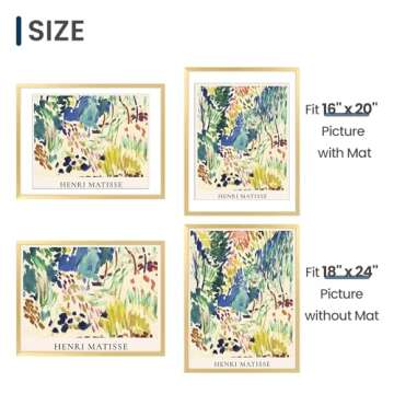 ENJOYBASICS 18x24 Picture Frame, Display Poster 16x20 with Mat or 18 x 24 Without, Wall Gallery Photo Frames, Gold, 2 Pack