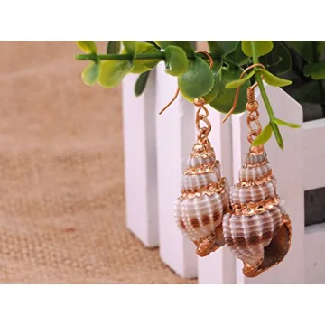 Alilang Brown Golden Seashell Dangle Earrings for Women