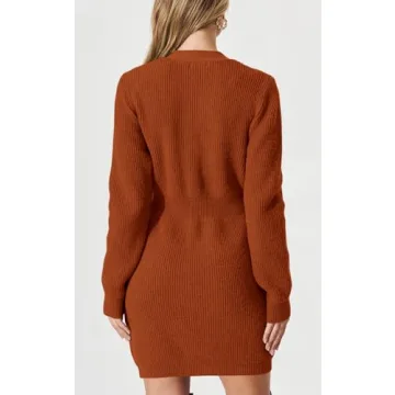 PRETTYGARDEN Women's V Neck Button Down Sweater Dress 2023 Fall Ribbed Knit Long Sleeve Chunky Cardigan Sweaters Dresses (Caramel,Large)