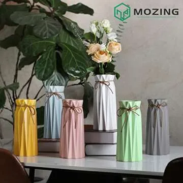 Mozing Ceramic Flower Vase for Home Decor - Modern 9.8 inch Tall Decorative Vases for Flowers - Shel...