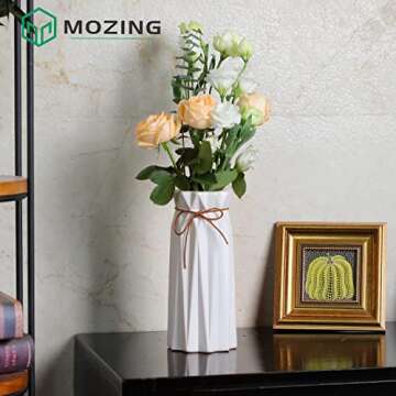 Mozing Ceramic Flower Vase for Home Decor - Modern 9.8 inch Tall Decorative Vases for Flowers - Shelf, Table Centerpieces, Kitchen Unique Decor for Rustic Farmhouse Living Room, Gift (White)