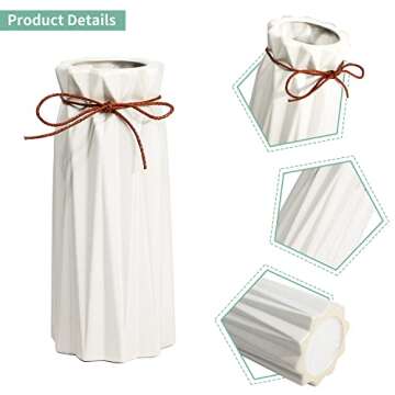 Mozing Ceramic Flower Vase for Home Decor - Modern 9.8 inch Tall Decorative Vases for Flowers - Shelf, Table Centerpieces, Kitchen Unique Decor for Rustic Farmhouse Living Room, Gift (White)