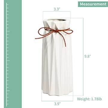 Mozing Ceramic Flower Vase for Home Decor - Modern 9.8 inch Tall Decorative Vases for Flowers - Shelf, Table Centerpieces, Kitchen Unique Decor for Rustic Farmhouse Living Room, Gift (White)