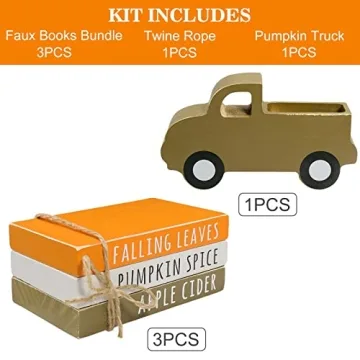 Fall Decor Set with Pumpkin Truck and Faux Books
