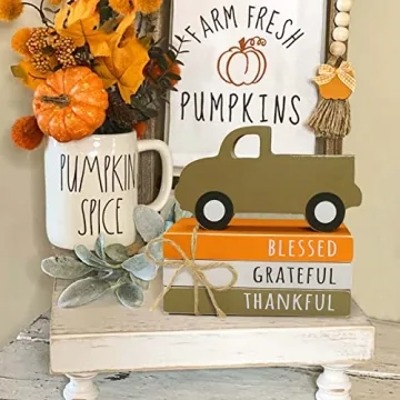 Fall Decor Set with Pumpkin Truck and Faux Books