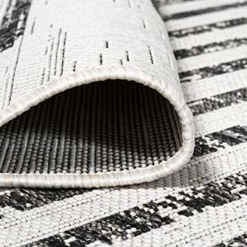 JONATHAN Y SMB124D-4 Zolak Berber Stripe Geometric Indoor Outdoor Area-Rug Bohemian Contemporary Easy-Cleaning Bedroom Kitchen Backyard Patio Non Shedding, 4 X 6, Ivory/Black