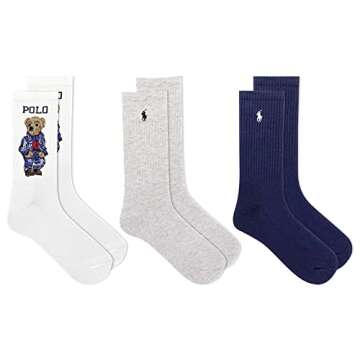 Ralph Lauren Polo Women's 3-Pack Americana Bear Crew Socks - Stylish & Comfortable