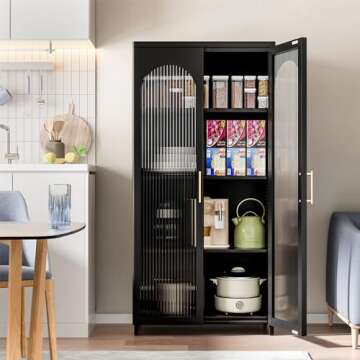 ZONLESON Storage Cabinet with Glass Doors,Storage Cabinet for Living Room,Dining Room and Kitchen,Si...