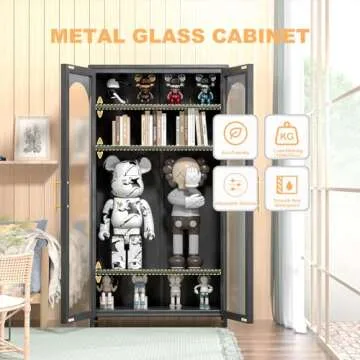 ZONLESON Storage Cabinet with Glass Doors,Storage Cabinet for Living Room,Dining Room and Kitchen,Sideboard Buffet Cabinet with Storage,Black Bookcases with Glass Doors (TallDoor-2)