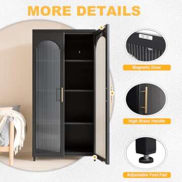 ZONLESON Storage Cabinet with Glass Doors,Storage Cabinet for Living Room,Dining Room and Kitchen,Sideboard Buffet Cabinet with Storage,Black Bookcases with Glass Doors (TallDoor-2)