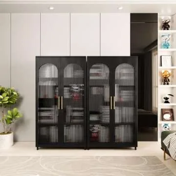 ZONLESON Storage Cabinet with Glass Doors,Storage Cabinet for Living Room,Dining Room and Kitchen,Sideboard Buffet Cabinet with Storage,Black Bookcases with Glass Doors (TallDoor-2)