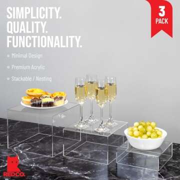 Red Co. Set of 3 Crystal Clear Acrylic Cube Display Nesting Risers with Hollow Bottoms, Transparent