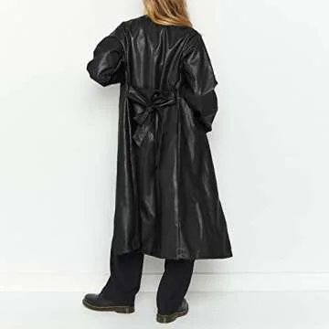 Chouyatou Women's Stylish Faux Leather Trench Coat