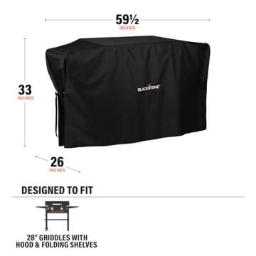 Blackstone 5483 Griddle Cover Fits 28 inches Griddle Cooking Station with Hood Water Resistant, Weather Resistant, Heavy Duty 600D Polyester Flat Top Gas Grill Cover with Cinch Straps 28" Black