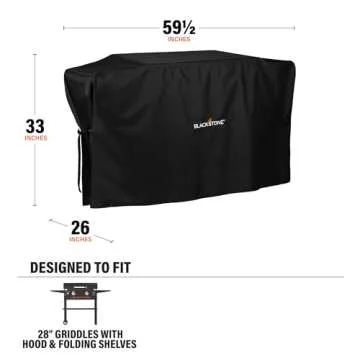 Blackstone 5483 Griddle Cover Fits 28 inches Griddle Cooking Station with Hood Water Resistant, Weather Resistant, Heavy Duty 600D Polyester Flat Top Gas Grill Cover with Cinch Straps 28" Black