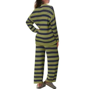 SENSERISE Womens Lounge Sets Oversized Sweater Set Striped Long Sleeve Tops and Pants Pajamas with Pockets