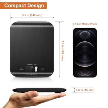 CROWNFUL Food Scale, 11 lb Digital Kitchen Scales with Built-in Coin Battery, Weight Ounces and Grams for Cooking and Baking, 6 Units with Tare Function, LCD Display, 304 Stainless Steel, Black