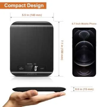 CROWNFUL Food Scale, 11 lb Digital Kitchen Scales with Built-in Coin Battery, Weight Ounces and Grams for Cooking and Baking, 6 Units with Tare Function, LCD Display, 304 Stainless Steel, Black