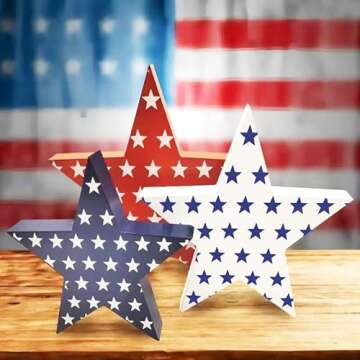 4th of July Wooden Star Signs - Patriotic Decor